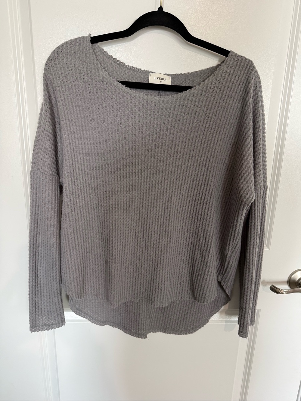 EVERLY Waffle Knit Long Sleeve Top-Md